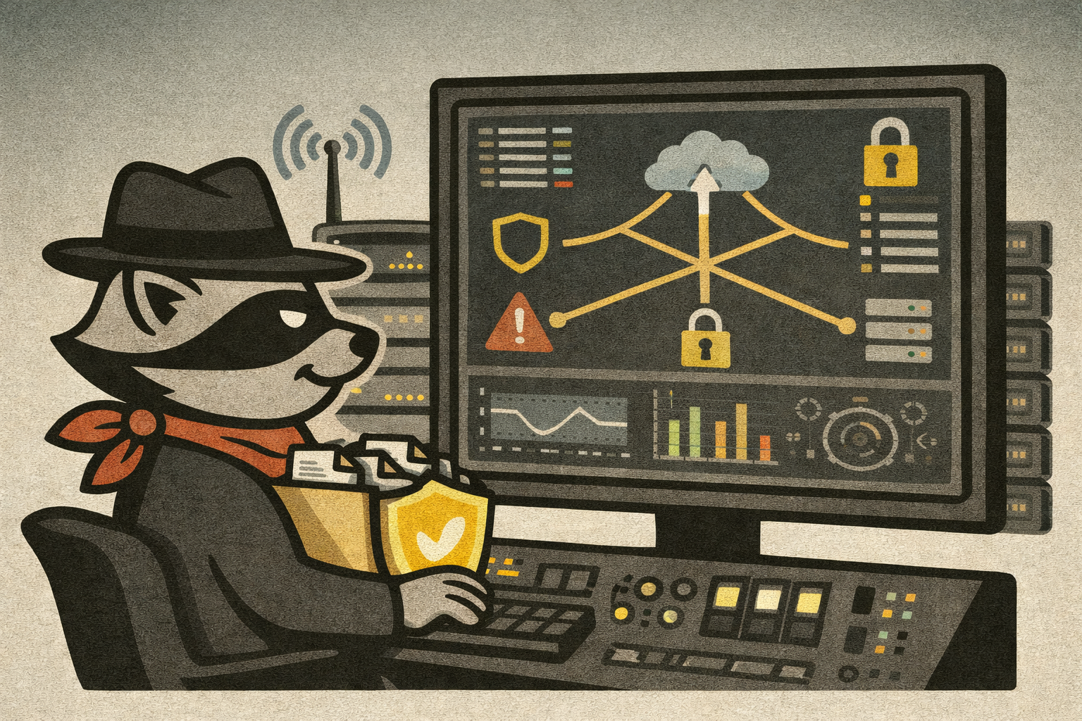 Tech-savvy raccoon monitors network system